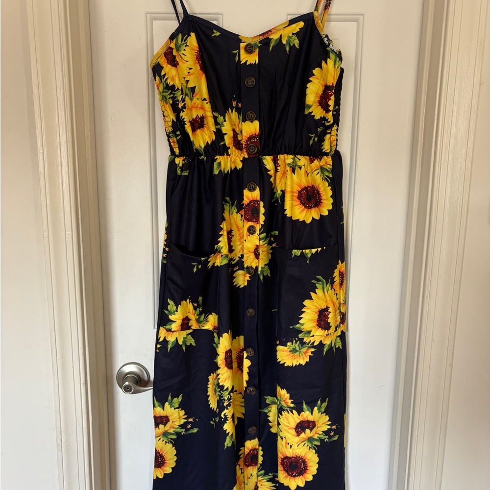 Sunflower Print Midi Dress